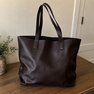 Large Espresso Brown Leather Tote Bag Oversized Shopper Shoulder Carryall
